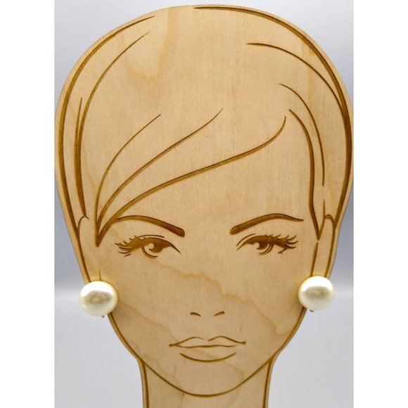 Elegant Faux Pearl Button Earrings, Classic Vintage Chic Clip Ons - Picture 3 of 4